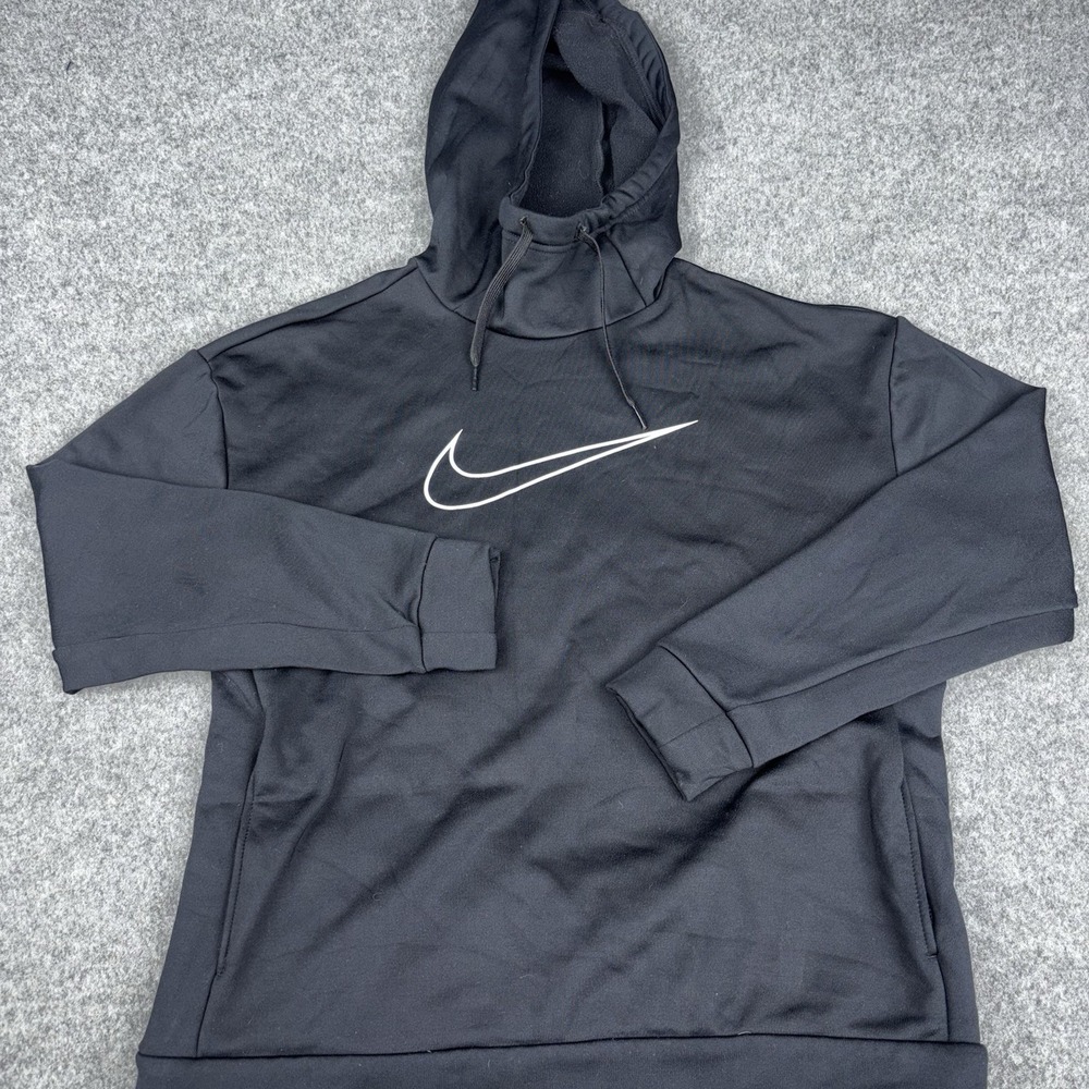 Nike Hoodie Mens Small Black Fleece Lined Pullover Gym Athletic Swoosh Logo EUC‎